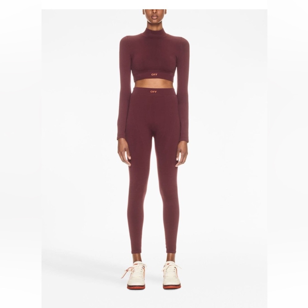 $200 Off—white logo print Bordeaux leggings, S/M
